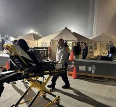 The ASPR’s National Disaster Medical System field hospital set up in the parking lot at Mission Hospital in Asheville this past week to augment the hospital's emergency department and help decompress the pressure on the hospital in the epicenter of the Hurricane Helene disaster. Photo by ASPR