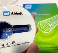 The Abbott Esprit BTK everolimus-eluting biosorbable scaffold system for below the knee peripheral artery disease on display at TCT 2024. Photo by Dave FornellTCTn 2024 DF