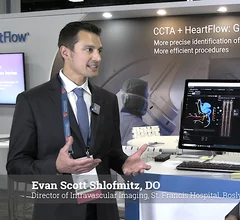Evan Scott Shlofmitz, DO, Director of Intravascular Imaging, St. Francis Hospital, in Roslyn, New York, explains how he uses Heartflow's artificial intelligence technology to assess a patient's coronary artery disease from noninvasive CT scans to preplan PCI procedures. 