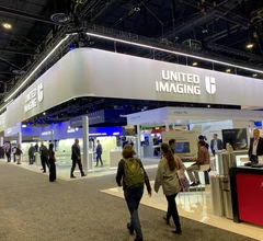 United Imaging booth at RSNA. The Chinese company has established a U.S. factor so may be insulated from tariffs against Chinese products. Photo by Dave Fornell
