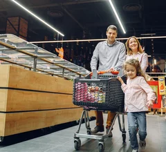 family in supermarket