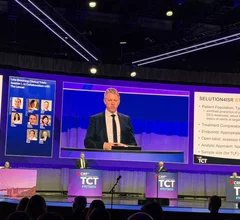 TCT late breaking trial presentation in the main arena at TCT 2025. Photo by Michael Walter