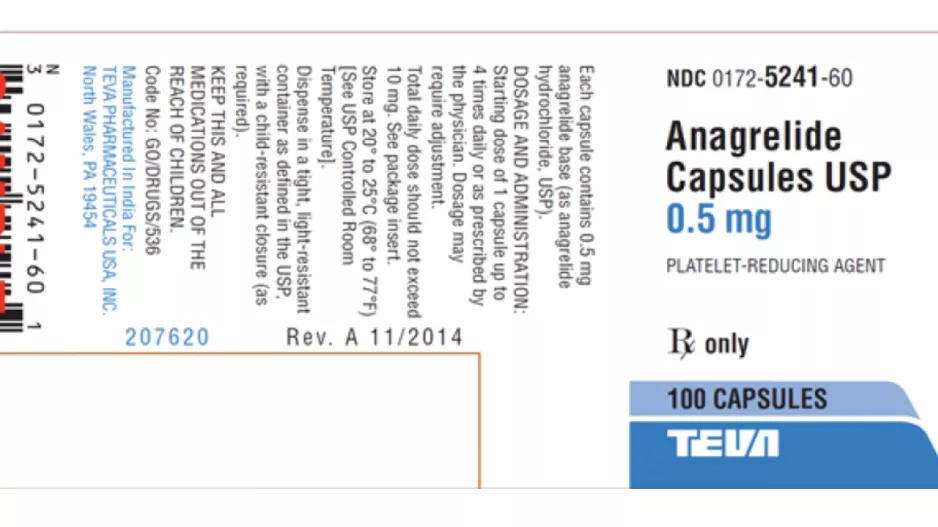 Anagrelide capsules FDA recall Teva Pharmaceuticals USA