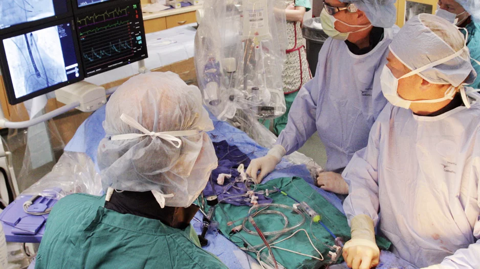 A transcatheter aortic valve replacement (TAVR) procedure being performed at Intermountain Healthcare. Image from Intermountain Healthcare