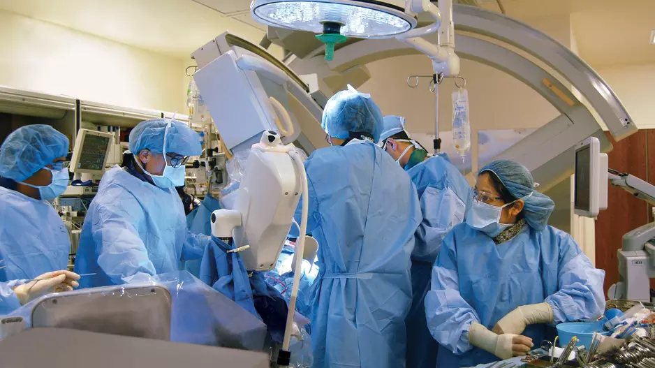 A TAVR procedure being performed at Northwestern Medicine in Chicago. These structural heart procedures require a team approach.