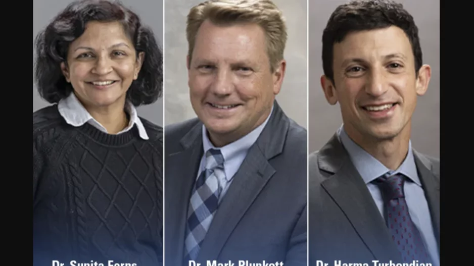 From left to right: Sunita Ferns, MD; Mark Plunkett, MD; Harma Turbendian, MD. Images courtesy of OSF Healthcare.