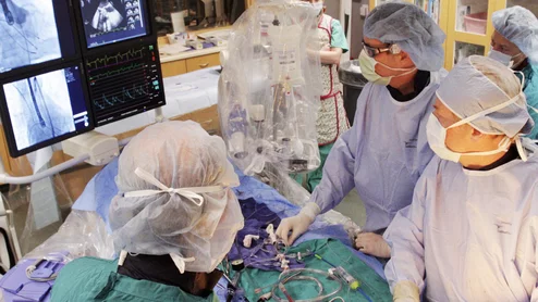 A transcatheter aortic valve replacement (TAVR) procedure being performed at Intermountain Healthcare. Image from Intermountain Healthcare