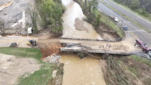 Main bridge access into the facility that was heavily damaged by the flooding. Photo by Aerial Lens.