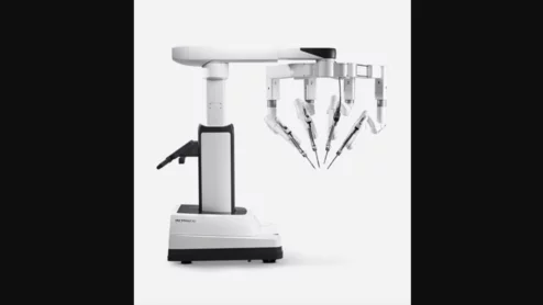 A Da Vinci Xi robot from California-based Intuitive Surgical. Researchers used these robotic surgical systems to help guide AVR in low- and intermediate-risk patients who presented with severe AS.