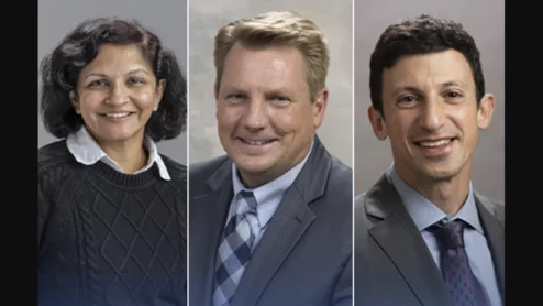 From left to right: Sunita Ferns, MD; Mark Plunkett, MD; Harma Turbendian, MD. Images courtesy of OSF Healthcare.