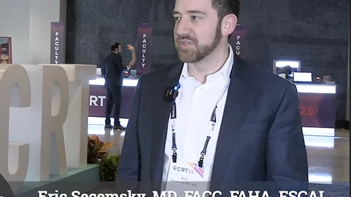 Eric Secemsky, MD, MSc, RPVI, FACC, FAHA, FSCAI, FSVM, director of vascular intervention, Beth Israel Deaconess, section head, interventional cardiology and vascular research, Susan F. Smith Center for Outcomes Research, and associate professor of medicine, Harvard Medical School, explained some of the new bioresorbable stent scaffold technology that is being developed for use in PAD below the knee at CRT 2025.
