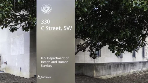 U.S. Department of Health and Human Services (HHS) sign. 