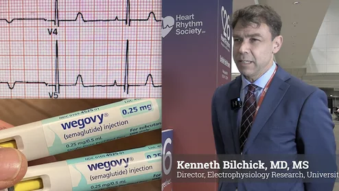Kenneth Bilchick, MD, MS, Director of Electrophysiology Research, and a professor of cardiovascular medicine at the University of Virginia, explains GLP-1 receptor agonists (GLP-RAs) may do more than drive weight loss—showing a significantly lower risk of atrial fibrillation.