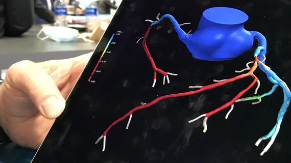 An example of the FFR-CT technology from Heartflow. The vendor's AI can take a patient's cardiac CT scan and non-invasively assess FFR hemodynamic flow for all the coronary arteries to determine if blockages are significant enough to require revascularization. Photo by Dave Fornell