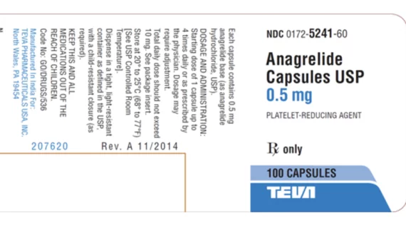 Anagrelide capsules FDA recall Teva Pharmaceuticals USA