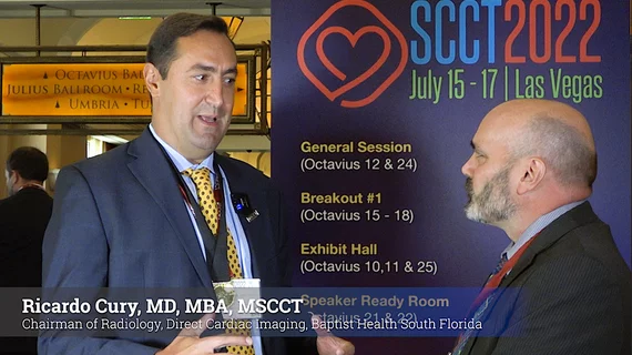 Ricardo Cury, MD, MBA, MSCCT, chairman of radiology, direct of cardiac imaging, Baptist Health South Florida and Miami Cardiac and Vascular Institute, discusses the new CAD-RADS 2.0 cardiac imaging reporting criteria at the 2022 SCCT meeting. Interview with Radiology Business Editor Dave Fornell.