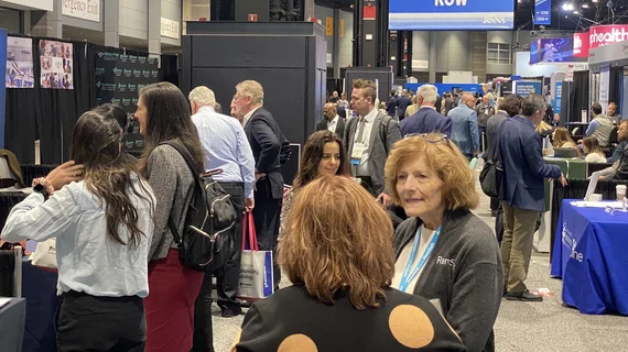 Large crowd in the recruiters row on the RSNA expo floor. There was a record number of recruiters at RSNA this year as the radiologist shortage begins to hurt many healthcare systems. The shortage was also brought up in nearly all discussions Radiology Business has at RSNAS 2023. #RSNA #RSNA23 #RSNA2023 