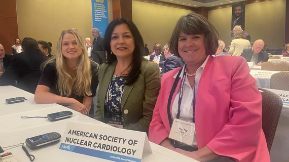 The ASNC team at the 2024 AMA meeting, Georgia Lawrence, JD, ASNC director of regulatory affairs; Suman Tandon, MD, FASNC, delegate to the AMA HOD and cardiac imager at NYU Langone; and Kathy Flood, ASNC CEO. #AMA #AMA24 #AMA2024 #AMAHOD #ASNC
