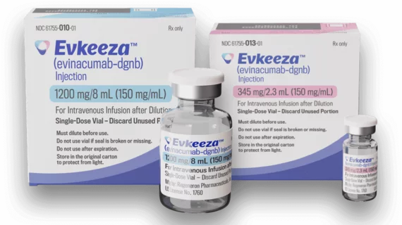 Evinacumab-dgnb is sold by Regeneron under the brand name Evkeeza