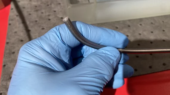 The Penumbra thrombectomy pulmonary embolism clots extraction catheter displayed at TCT 2025. Photo by Dave Fornell