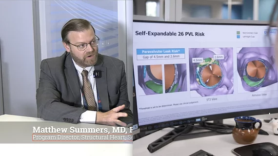 Matthew Summers, MD, FACC, program director for structural heart, Sentara Heart Hospital, Norfolk, Virginia, explains how his center used a new transcatheter aortic valve replacement (TAVR) 3D CT planning software to better identify patients who are at high risk of complications. The software also enables the heart team to test the best placement of various valves to create a procedure plan tailored for each patients unique anatomy.