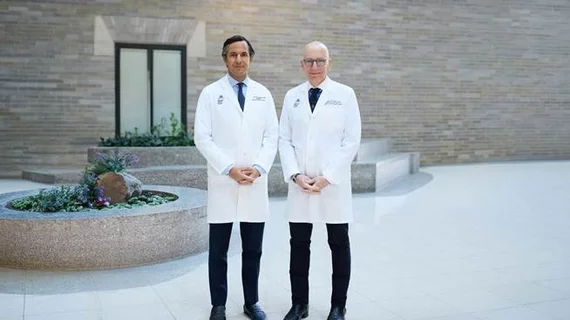 The leaders of the new Adams Valve Institute at Mount Sinai are Ismail El-Hamamsy, MD, PhD, director of aortic surgery and director of the Adams Valve Institute (left), and David H. Adams, MD, the Marie-Josée and Henry R. Kravis Professor and chair of the Department of Cardiovascular Surgery at the Icahn School of Medicine, and cardiac surgeon-in-chief of the Mount Sinai Health System.