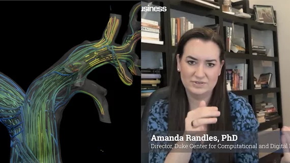 Video: Amanda Randles, PhD, director of the Duke Center for Computational and Digital Health Innovation, and professor of biomedical engineering, explains how her lab created a digital twin technology that can take patient imaging and data to recreate a digital model of the patient's coronary blood flow. The computational platform called HARVEY can simulate a patient's hemodynamics so accurately, it may eliminate the need for invasive coronary FFR pressure wires to diagnose heart disease.