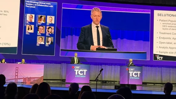 TCT late breaking trial presentation in the main arena at TCT 2025. Photo by Michael Walter